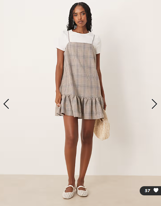 ASOS DESIGN hybrid cami mini dress with contrast t-shirt in neutral check