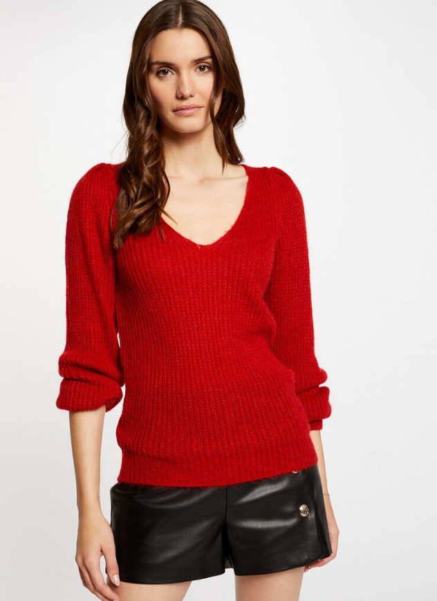 MORGAN- Long-sleeved jumper with V-neck medium red women