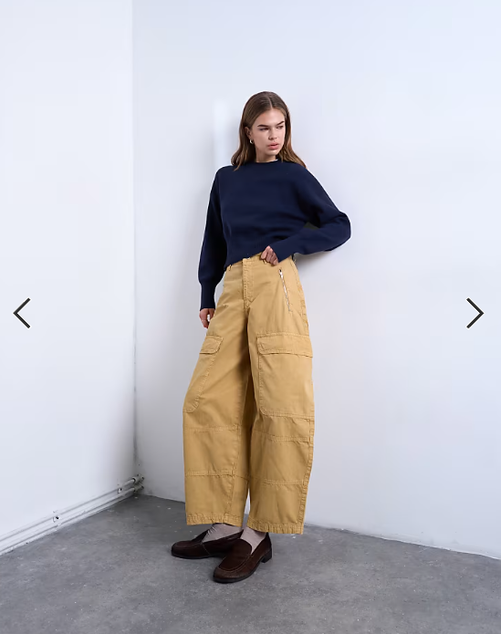 Topshop balloon cargo trouser with zip and pocket details in camel