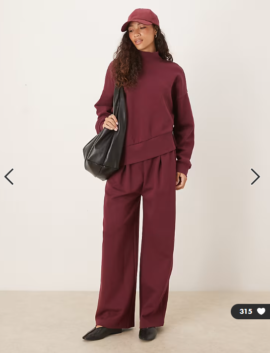 ASOS DESIGN interlock wide leg jogger with wide waistband detail in plum