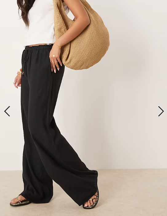 Mango linen mix drawstring straight trouser in black