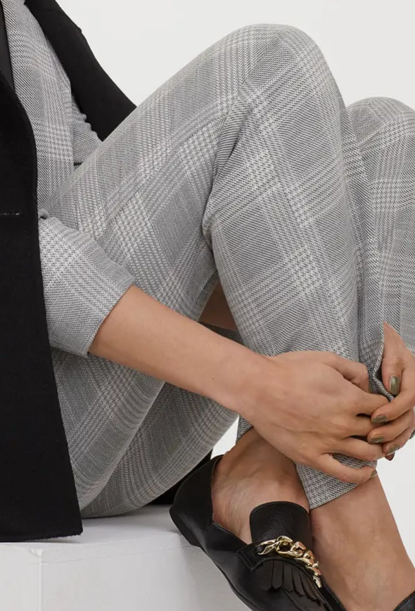 H&M-Women Grey Checked Tailored Trousers