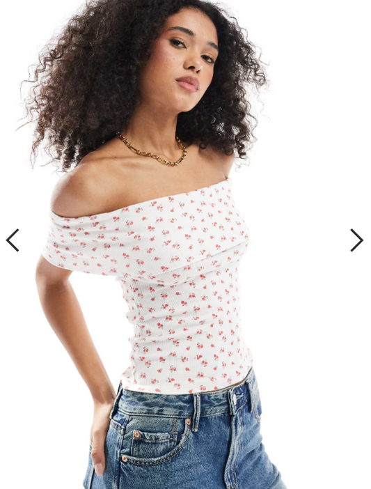 Hollister off the shoulder short sleeve rose top in white