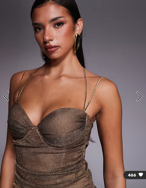 JLUXLABEL metallic bustier gold strap open tie back maxi dress in bronze