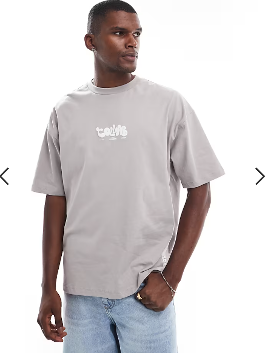 ASOS DESIGN oversized t-shirt with text graphic in gray