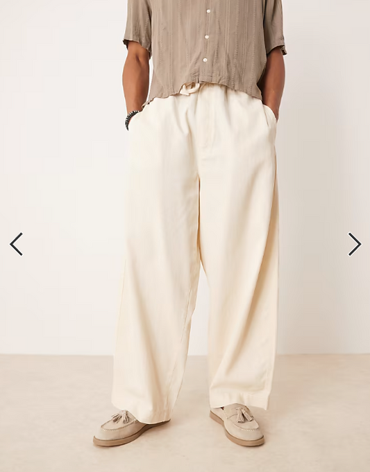 ASOS DESIGN lightweight herringbone parachute trousers in ecru