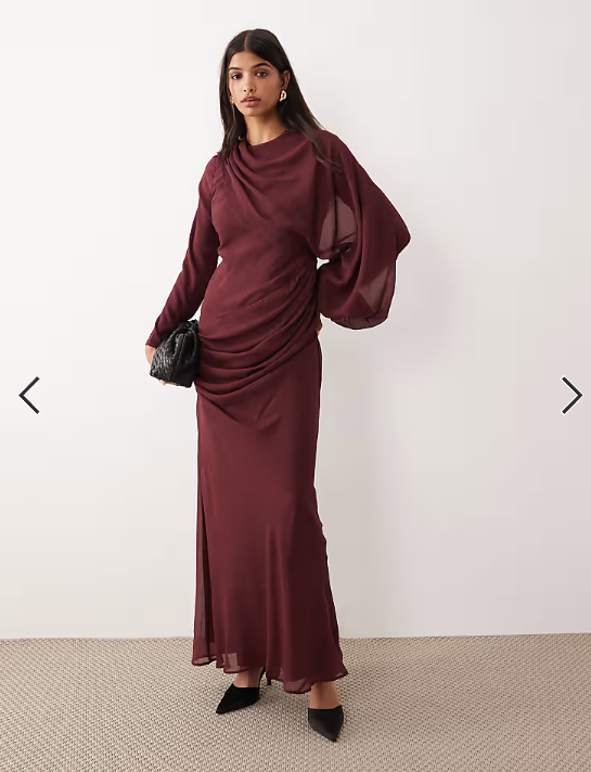 ASOS DESIGN drape front blouson sleeve maxi dress in burgundy