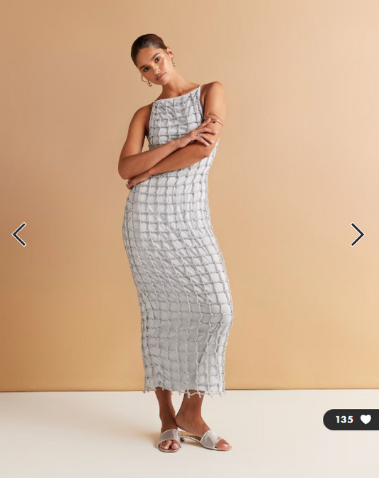 ASOS DESIGN macrame slash neck maxi dress in silver