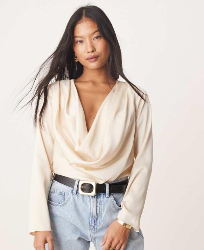 Asos Design Satin Cowl Neck Bodsyuti