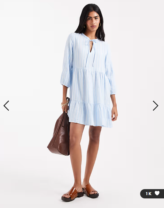 Vero Moda smock mini dress in pale blue stripe