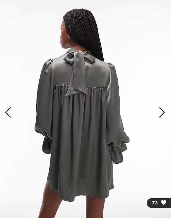 ASOS DESIGN satin high neck blouson sleeve mini dress in khaki