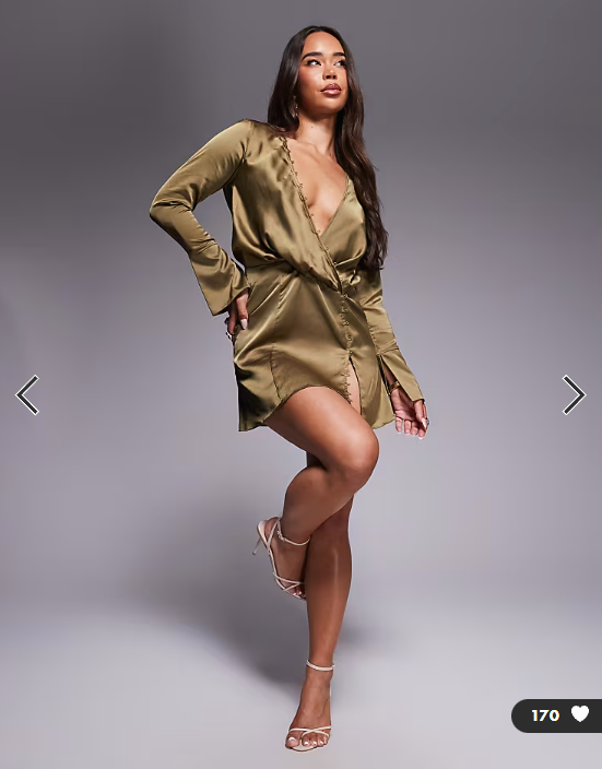 ASOS DESIGN satin bias cut drape mini dress with button detail in olive