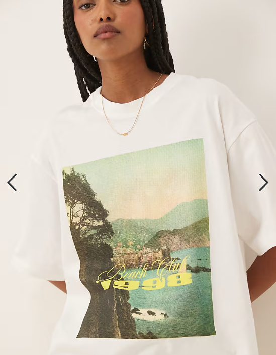 ASOS DESIGN oversized t-shirt with beach club graphic in white