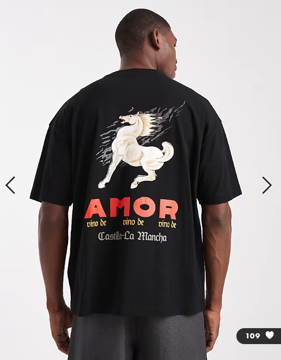ASOS DESIGN oversized t-shirt with cartoon graphic in black.