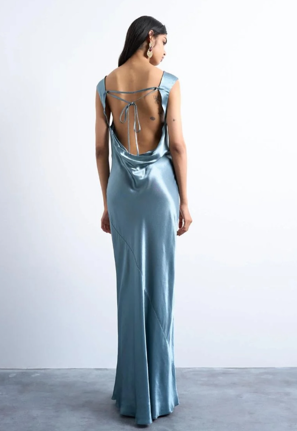 Topshop - open back satin midi dress in slate grey