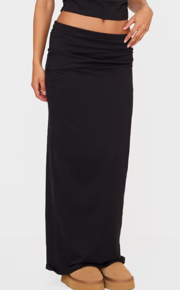 Ego - Black Foldover Cotton Maxi Skirt