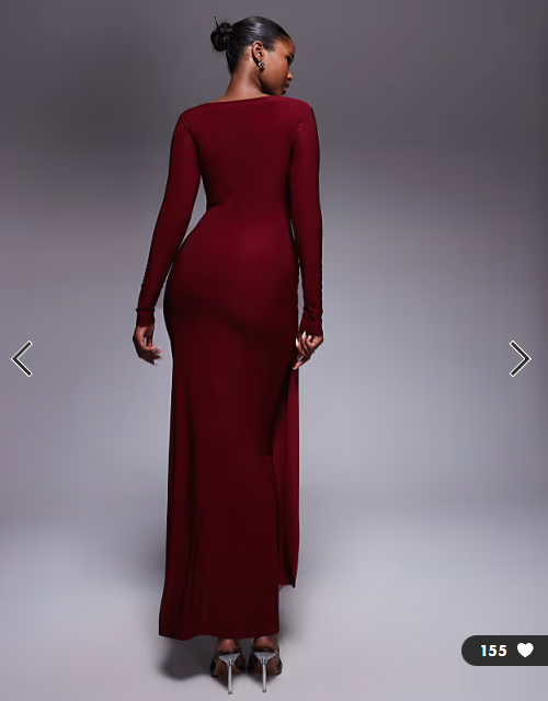Kaiia exclusive double layered slinky waist drape cut out detail maxi dress in burgundy