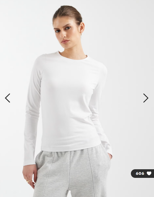 ASOS DESIGN cotton long sleeve round neck top in white