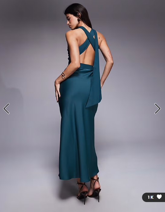 ASOS DESIGN one shoulder satin midi dress with neck sash in navy