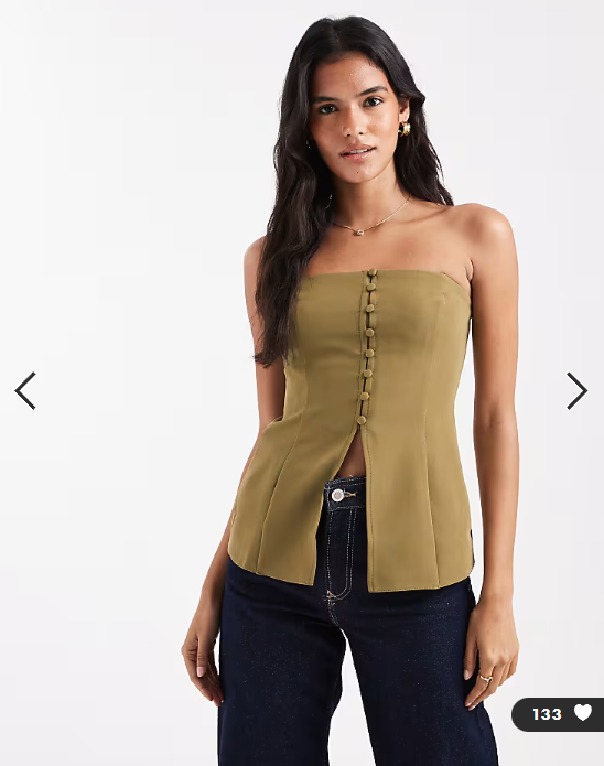 ASOS DESIGN button front bandeau top in olive