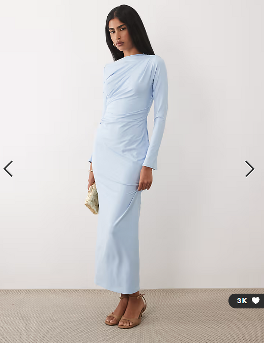ASOS DESIGN asymmetric drape slash neck maxi dress in blue