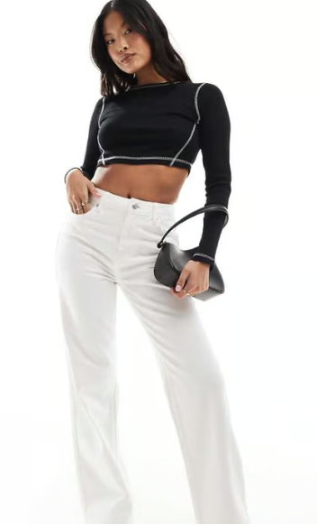 Miss Selfridge Petite straight leg jean in white