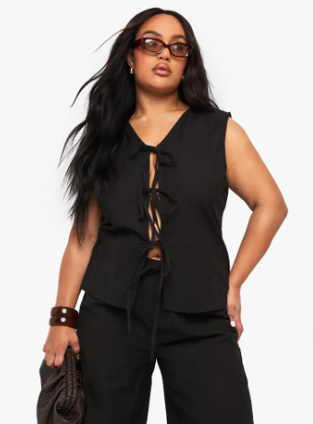 boohoo Plus Tie Front Sleeveless Top