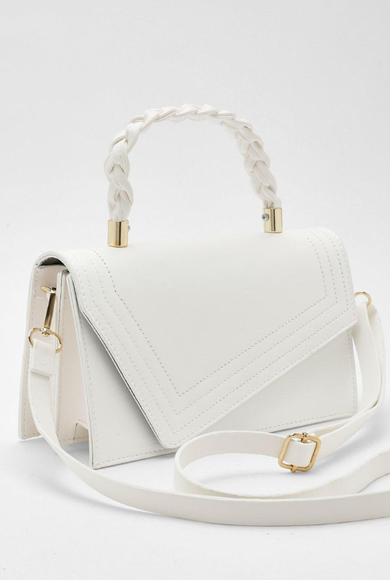 Boohoo Plait Handle Structured Cross Body Bag - white