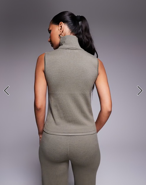 Kaiia exclusive fine knit roll neck sleeveless top in olive
