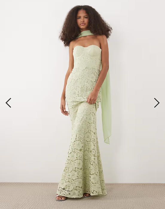 Six Stories lace corset maxi dress with scarf neck in sage green