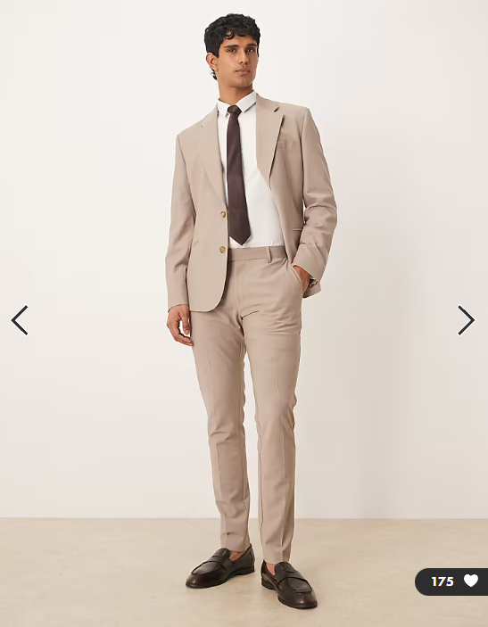 ASOS DESIGN skinny wooll rich suit trousers in beige
