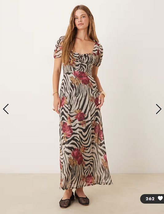 ASOS DESIGN puff sleeve mid tea dress in animal floral print