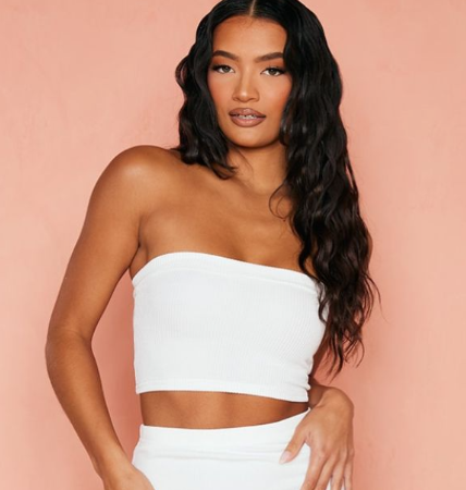 Cream Crinkle Rib Strapless Bandeau Top