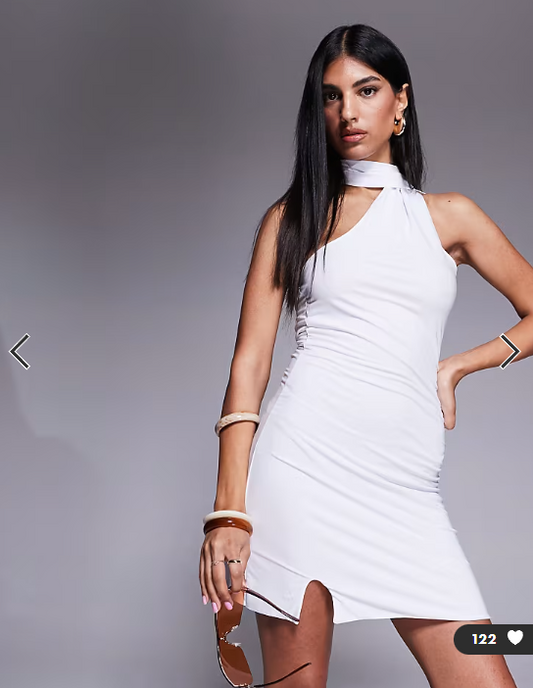 Fashionkilla exclusive slinky double sculpted halterneck scarf detail mini dress in white