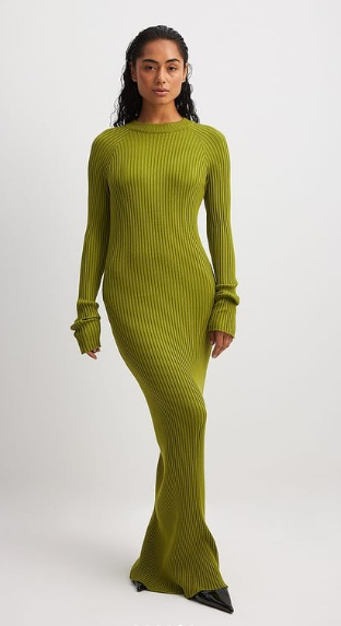Na-kd - open back knitted maxi dress green