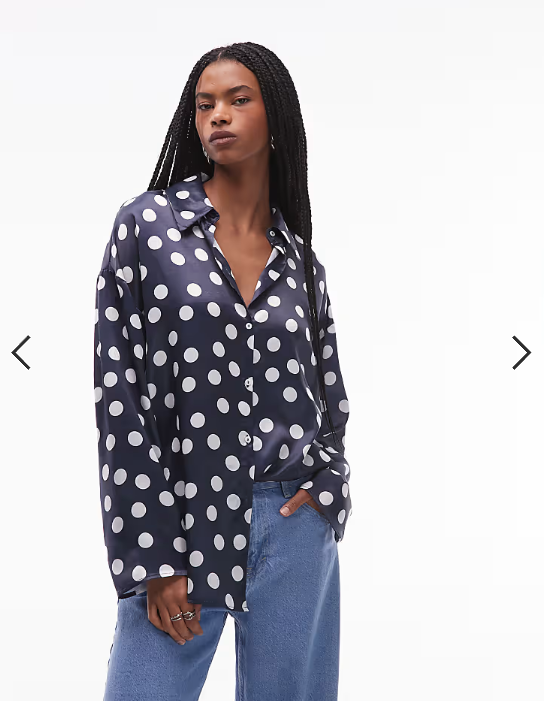 ASOS DESIGN satin wide cuff shirt in polka dot