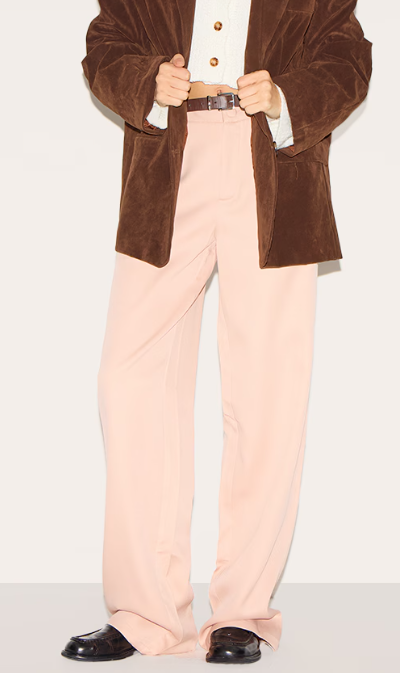 Stone Woven Pleat Detail Wide Leg Trousers