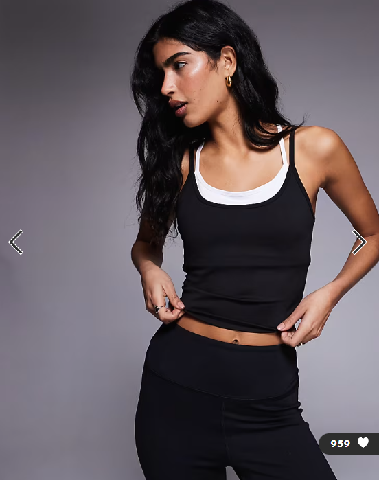 4505 soft touch double layer strappy tank with removable padding in black and white
