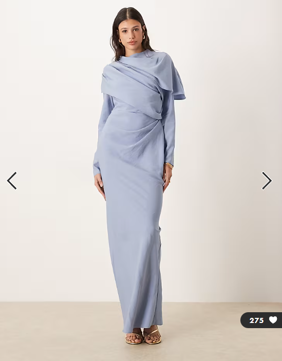 ASOS DESIGN Tall high neck draped bodice maxi dress in mid blue