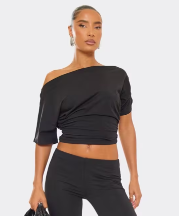 Asymmetric Ruched Detail Top In Black