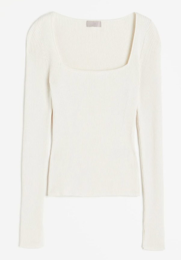 H&M-SQUARE-NECK RIB-KNIT TOP