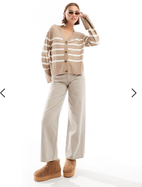 Pieces cardigan in beige and white stripe