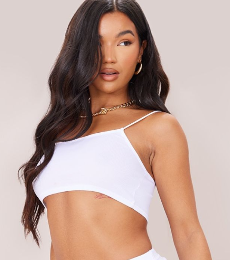 White Basic Rib Strappy Cami Crop Top