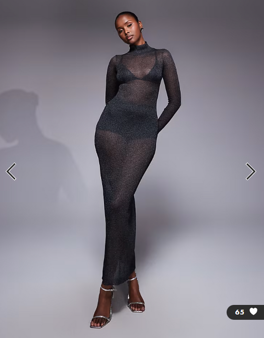 AFRM shimmer ribbed maxi dress with panty in black