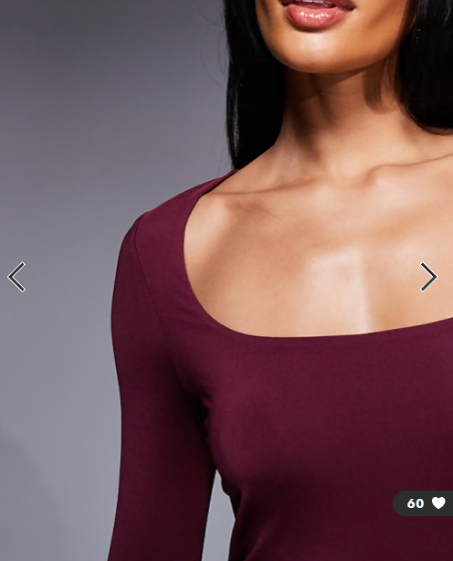 ASOS DESIGN double layer long sleeve wide square neck top in burgundy