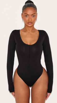 Shape Black Cotton Scoop Neck Seam Bodysuit