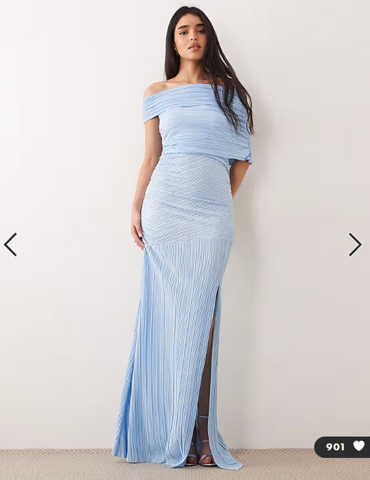 ASOS DESIGN off shoulder ruched detail maxi dress in sky blue