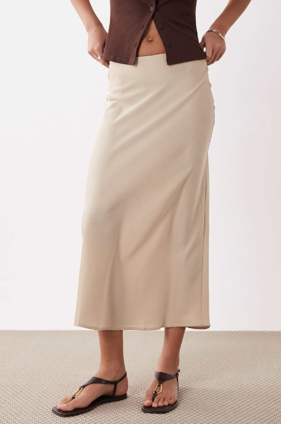 Asos - Vila satin maxi skirt in beige