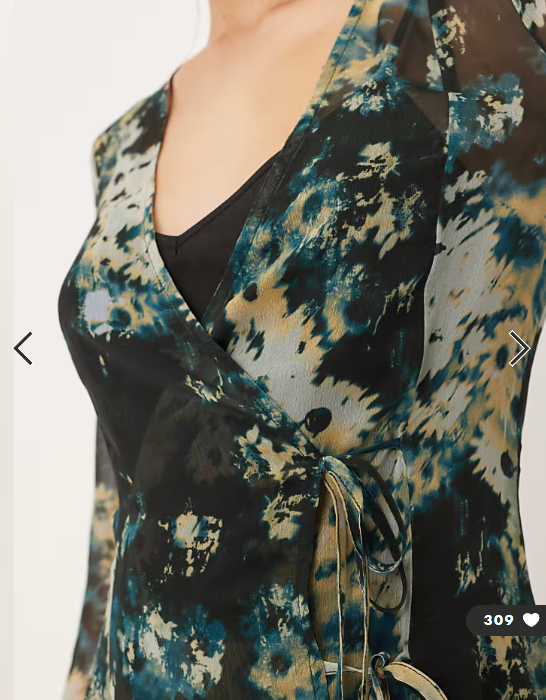 ASOS DESIGN wrap mini dress with ties in blurred blue floral