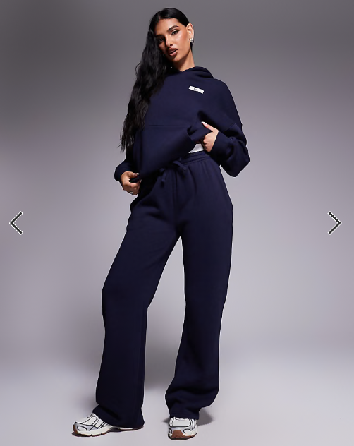 Kaiia cotton rich contrast logo waistband wide leg jogger co-ord in navy